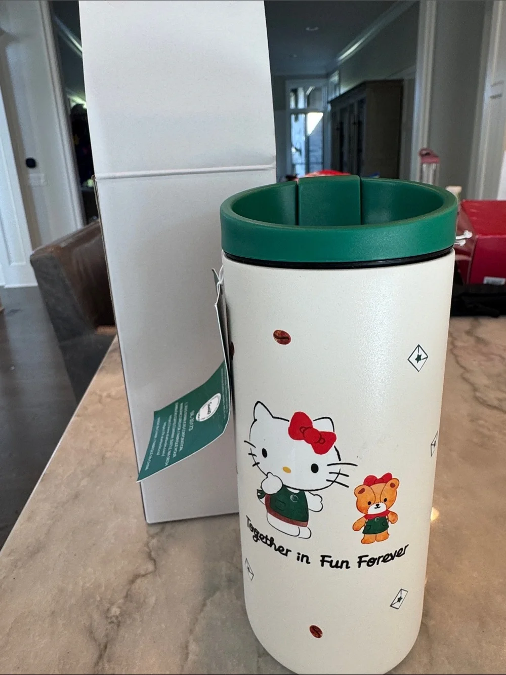 Starbucks White & Green Hello Kitty Travel Tumbler with Red Accents